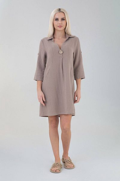 Fashion Showcase Φόρεμα από φυσικό βαμβακερό μανίκι τούνελ μουσελίνας με τσέπη μπροστά - βιζόν