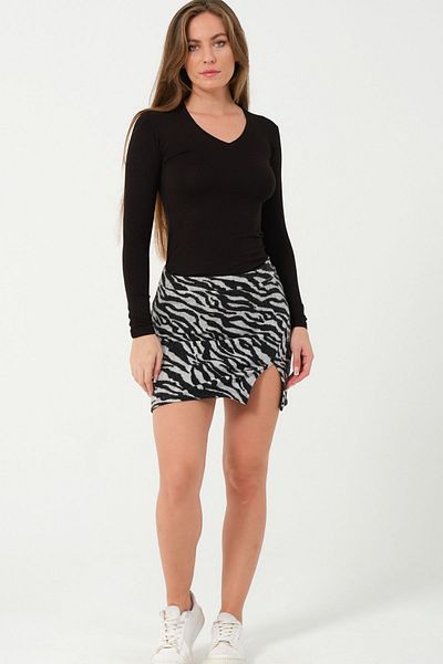 mrmpro Slit Mini Skirt Zebra Pattern Flexible Seasonal Fabric Length 45cm