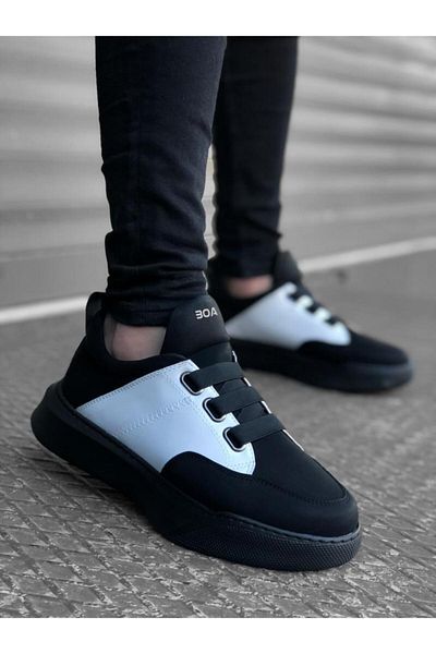BPM BA0160 Pantofi sport cu talpă înaltă pentru bărbați, negru, alb, cu talpă neagră