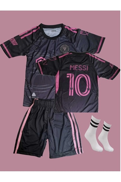 nesne giyim Σετ ποδοσφαιρικής φανέλας Inter Miami Messi 2024/2024 σεζόν 3 τεμαχίων (μαύρο)