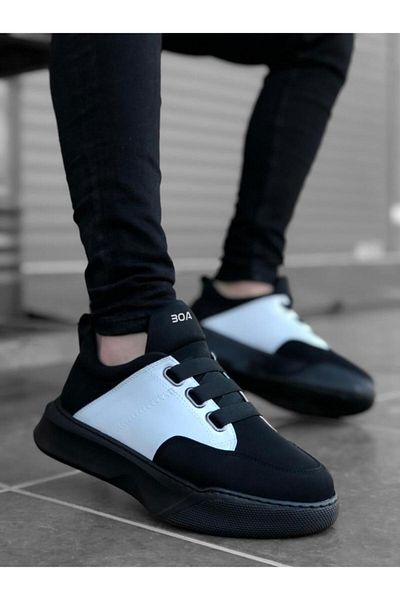 BPM BA0160 Pantofi sport cu talpă înaltă pentru bărbați, negru, alb, cu talpă neagră
