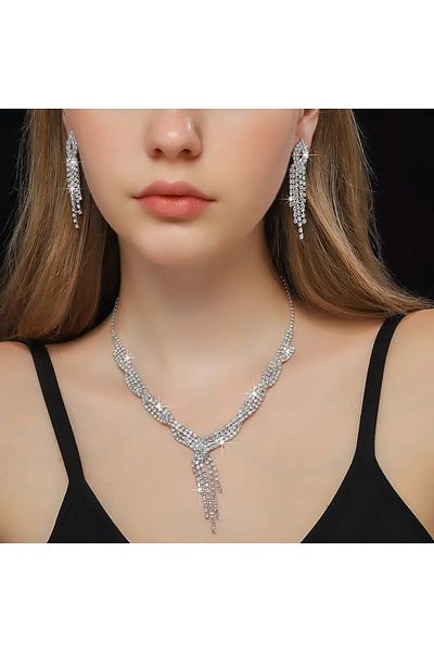 iyzi Tassel Taki Set with Cock Stone for Women: Necklace, Earrings, Bracelet