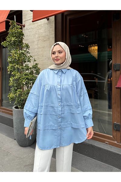 VOLT CLOTHİNG Cămașă hijab cu nasturi aurii cu mâneci pentru femei