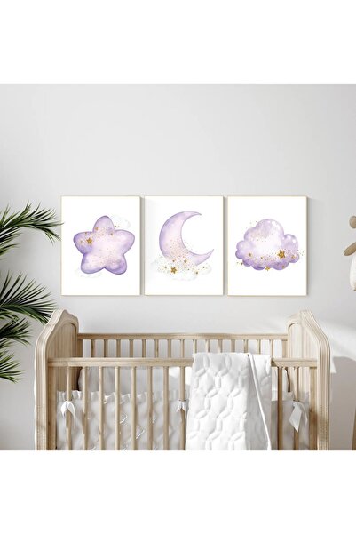 FORONEUS Σετ ζωγραφικής 3 τεμαχίων για παιδικό δωμάτιο με θέμα το φεγγάρι, τα...