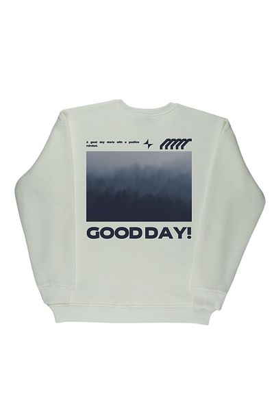 By Caspita Fashion Lenithra Good Day Back Printed Unisex Oversize White Sweatshirt