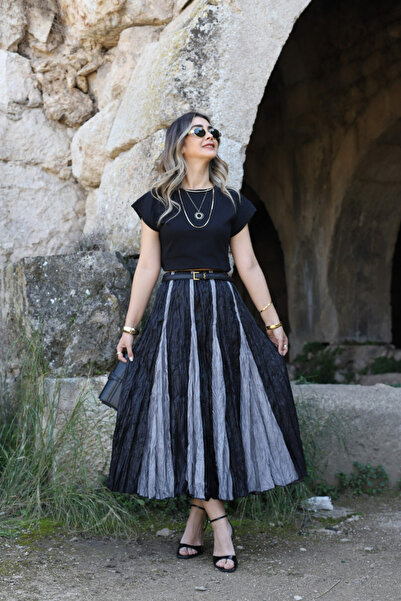 bytugcekaya Чорно-антрацитова двоколірна спідниця Kras