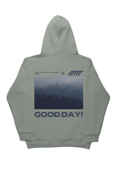 By Caspita Fashion Lenithra Good Day Back Printed Unisex Oversize Gray Hoodie