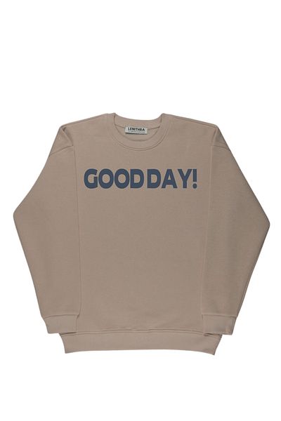By Caspita Fashion Lenithra Good Day Back Printed Unisex Oversize Beige Sweatshirt