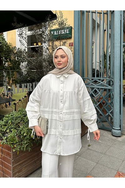 VOLT CLOTHİNG Γυναικείο πουκάμισο Hijab με λεπτομέρεια με χρυσά κουμπιά