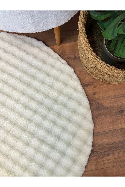 lilium Bubble Serisi Yuvarlak Kaymaz Taban  Krem Puffy  Peluş Halı