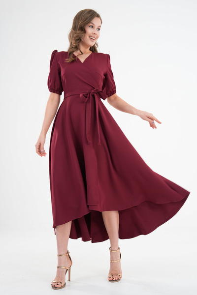 Secret Passion Lingerie فستان مرن من قماش أطلس بتفاصيل غير متناظرة وياقة مزدو...