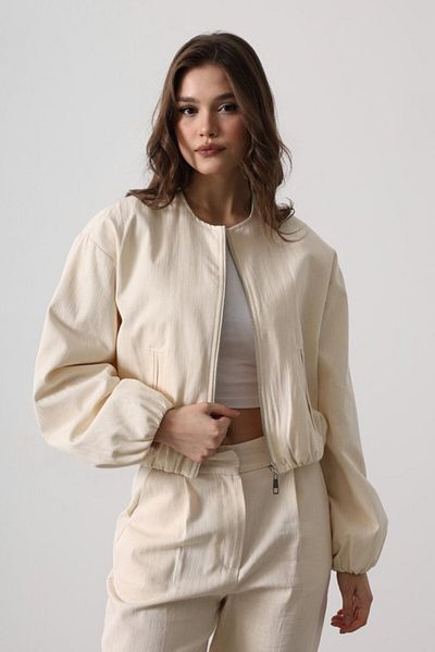 BEYD Herringbone Bomber Jacket - Cream