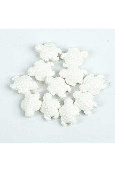 yfhobi 1 Adet - 18 mm Kaplumbağa Desenli Porselen Boncuk, Beyaz Renk Porselen...