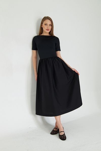 SevdeUgur Strong Blended Poplin Effect Black Dress for Women Kisa Sleeve