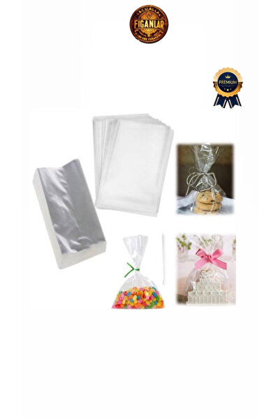 figanlar ambalaj 100 adet Şeffaf Parlak Bantsız Jelatin Poşet 10x20 cm Kurabiye poşeti + 25 cm çöp şiş