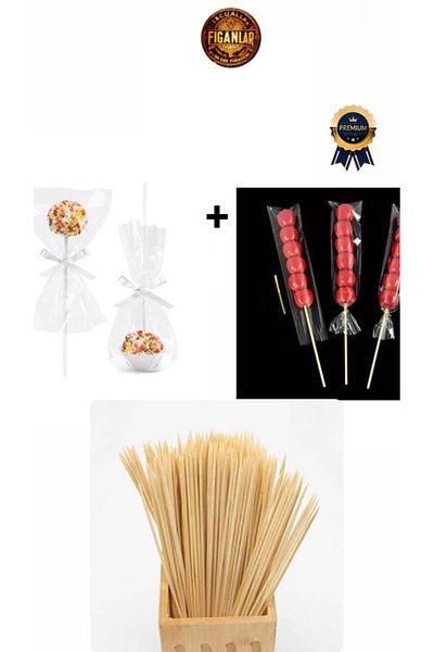 figanlar ambalaj 100Pcs Transparent Glossy Tapeless Gelatin Sachet 10X20Cm Cookie Bag + 25cm Garbage Skewer