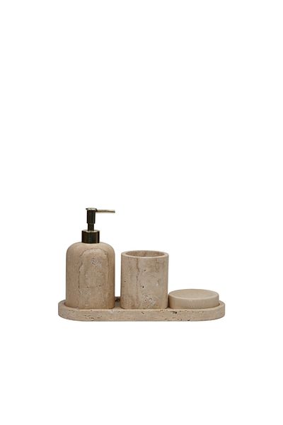 ege gross Travrten 4-Piece Set/Travertine Marble Bathroom Set/Gold Accessories