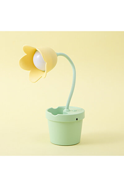 Livava Laleli Masa Lambası Ve Kalemlik, Sarı, 35x10,