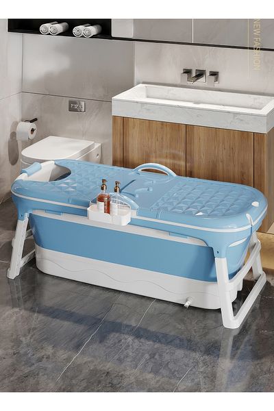 Generic Foldable Bathtub With Cover for Adults size 142*62.5*50 cm Blue color
