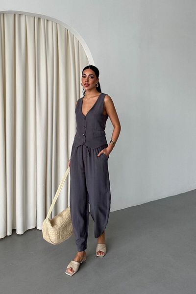 Stil Reyonu Linen Fabric Vest Pants Set