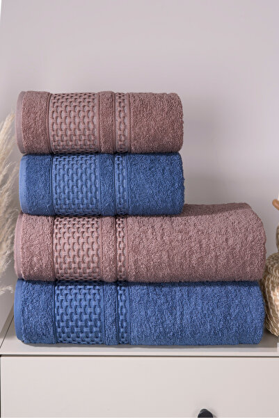 Fiyonk Home طقم حمام مكون من 4 قطع - طقم حمام وغطاء شعر من القطن عالي الجودة ...