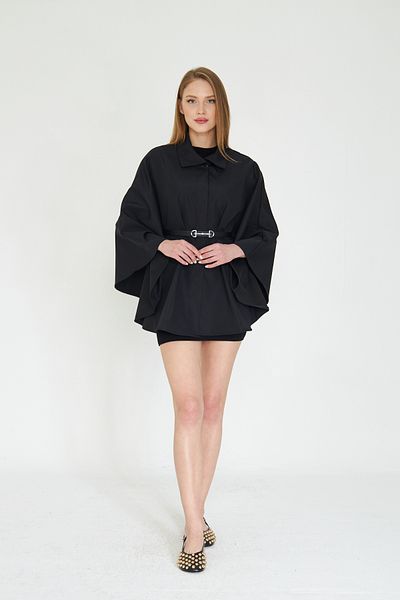 SevdeUgur Trench cu centură neagră de damă Poncho / Sevde Ugur