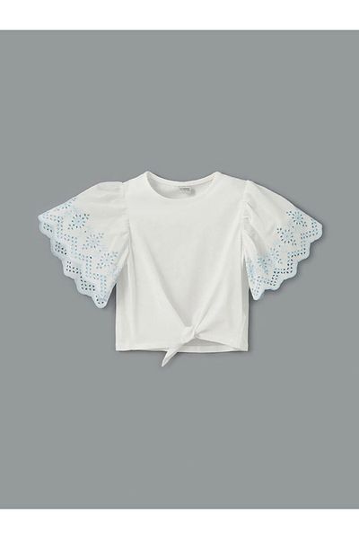 LC Waikiki Tricou crop pentru fete LCW Kids alb cu decolteu