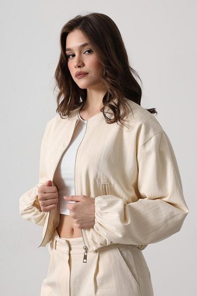 BEYD Herringbone Bomber Jacket - Cream