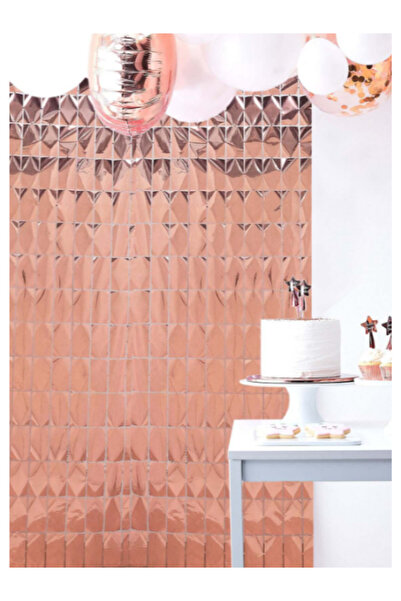 parti kral Metalize Arka Fon Rose Gold Pötikare Kapı Perdesi 100x180 cm