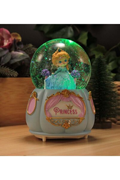 keyfim shop Prenses Temalı Orta Boy Işıklı Müzikli Kar Küresi Mavi