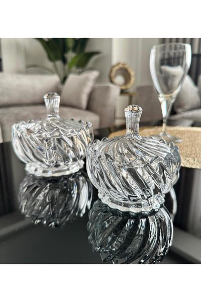 PEKİBU Glass Sugar Bowl with Cover Delight Bowl Auger Model 8 cm