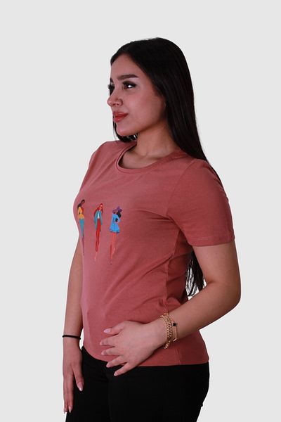 trender Tricou pentru femei Dusty Rose Print pentru trei femei