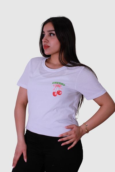 trender Tricou alb de damă Cherry Print Model 3