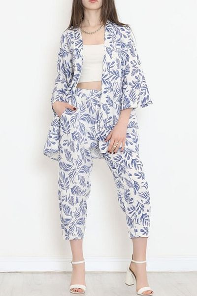 ModaWiser Women's Waist Tie-Up Patterned Linen Woven Pants Blue