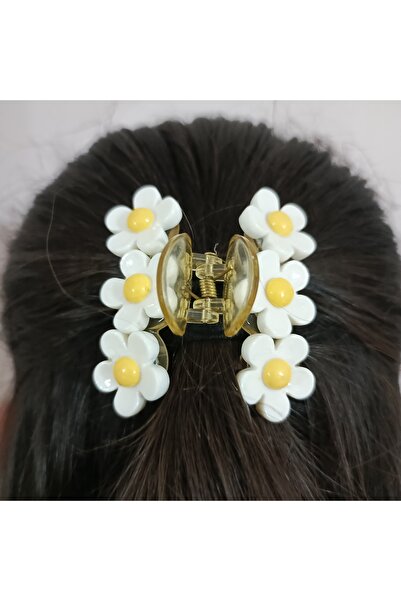 Nurtakı Nurtaki White Floral Butterfly Model Children's Hair Clip
