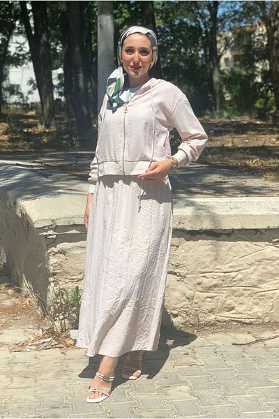 Moda Rosa 25Y3527 - Beige - Jacket with Hooded Skirt Suit