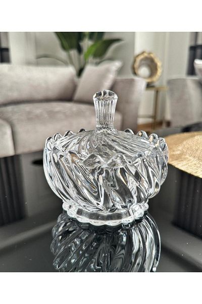PEKİBU Glass Sugar Bowl with Cover Delight Bowl Auger Model 10 cm