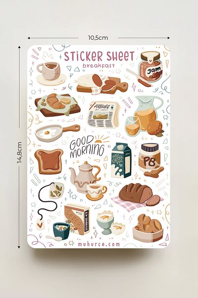 MÜHÜRCE Breakfast Sticker - Aesthetic Food Stickers - for Journal, Agenda and Bullet Journal