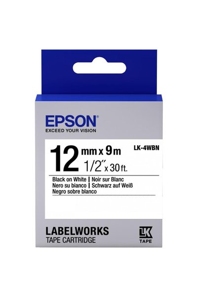 Universal Epson lk-4wbn standard black on white 12mm 9meter label
