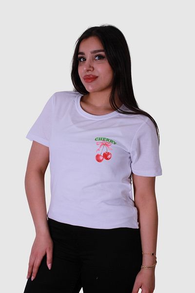 trender Tricou alb de damă Cherry Print Model 3