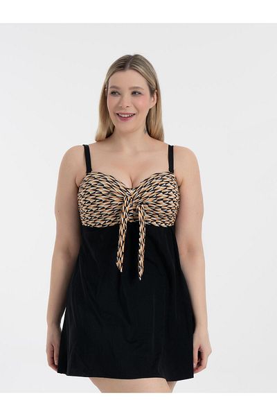 AQUAVİVA Aquaviva Women Large Black-Turquoise-White Honeycomb Pattern Gloria Bow Dress