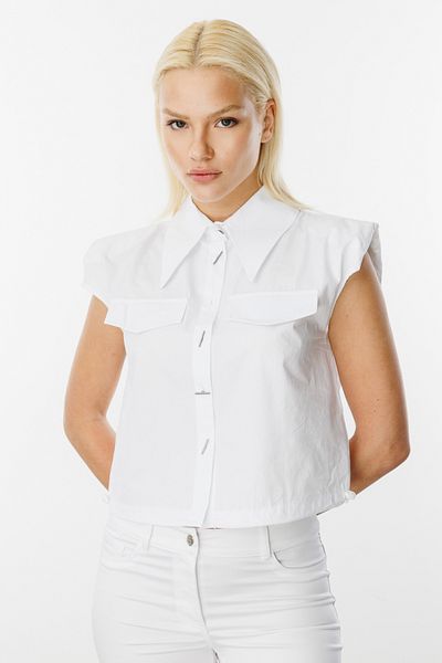 On Fashion Crop Top fără mâneci cu zece dungi - alb (56306)