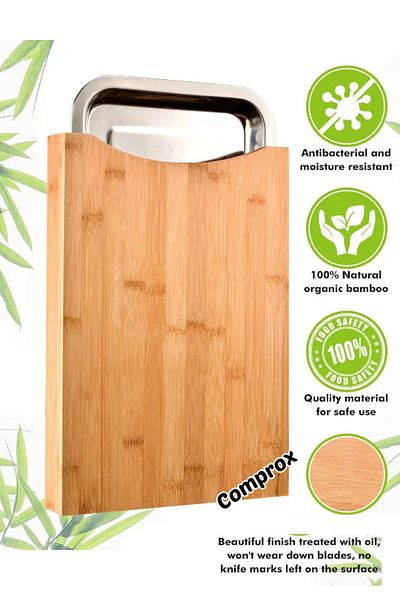 Comprox Wooden Cutting Board with Bamboo Bowl, Chopping Board Practical Cutting Board with Compartments
