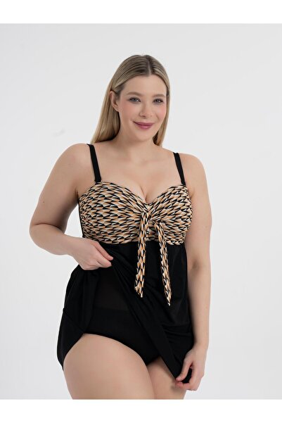 AQUAVİVA Aquaviva Women Large Black-Turquoise-White Honeycomb Pattern Gloria Bow Dress