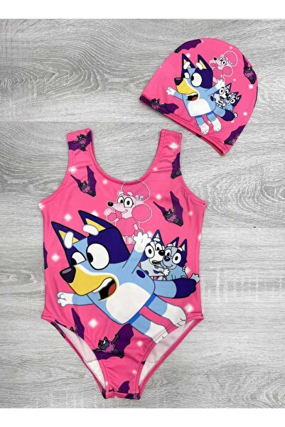 YDBKStore Kız Çocuk Film karakter Baskılı Rengarenk Mayo 2' Li Takım (mayo+bone)