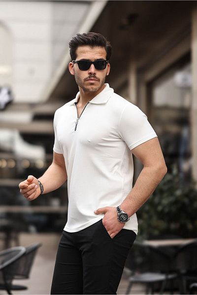 CAN Men's Half Zip Polo Neck T-Shirt