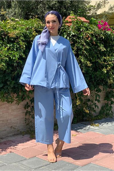 Moda Rosa 25Y2296 - Blue - Relax Double Set with Tie Kimono
