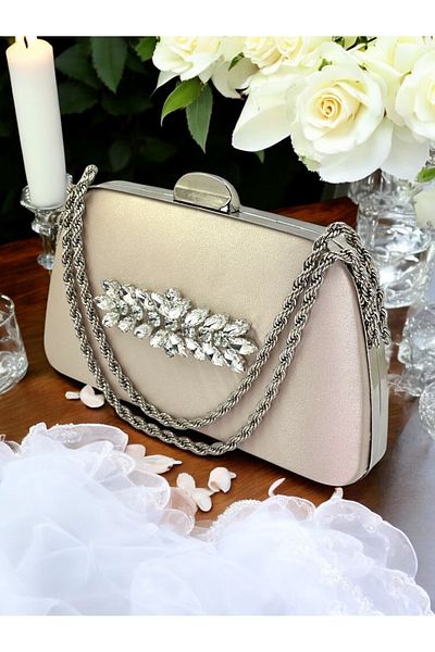 Biçanta Ειδική σχεδίαση Skin Color Satin Chain Handle Crystal Stone Handle Γυναικεία βραδινή τσάντα φορέματος