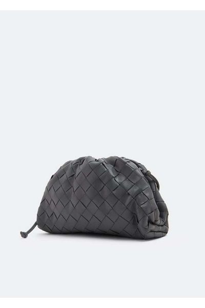 Generic Fashionable design woven leather handbag and shoulder bag with magnetic closure, gray