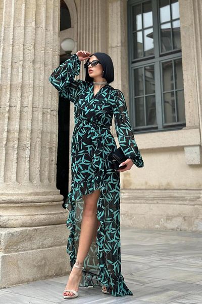 trend henna Patterned Patterned Ruffle Dress
